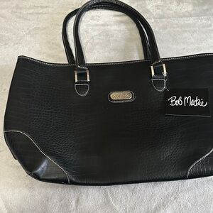 Bob Mackie Black Croc-Embossed Satchel Tote NWOT